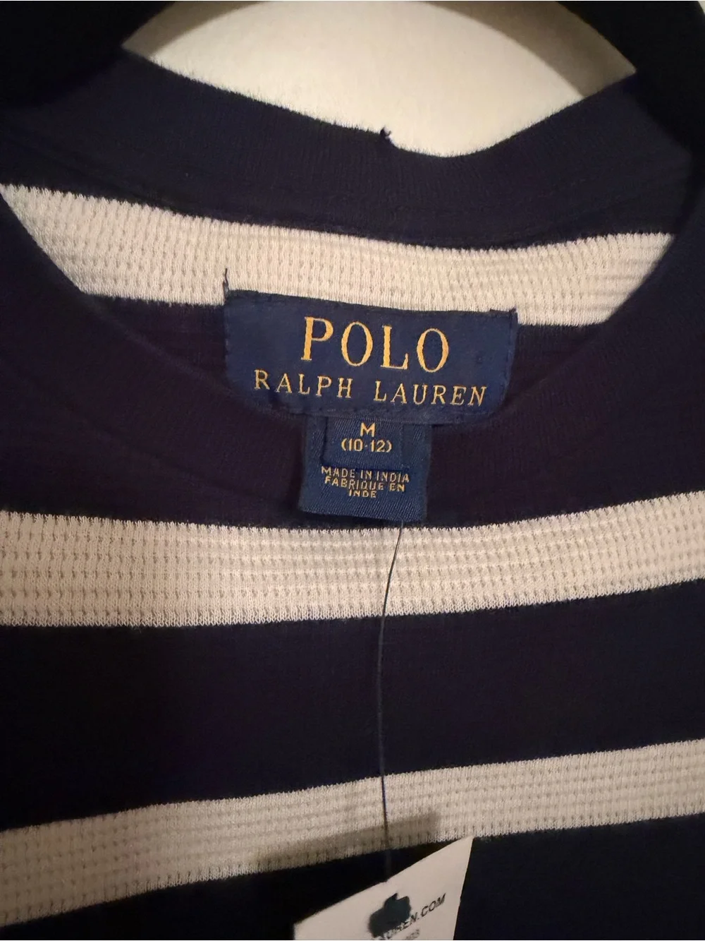 Ralph Lauren Navy, White Striped Long Sleeve waffle knit Tee